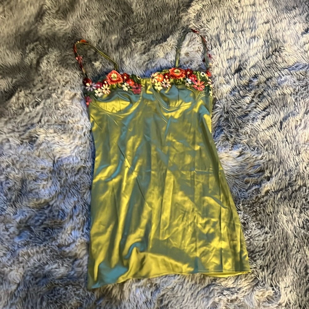 Green Floral Satin Dress